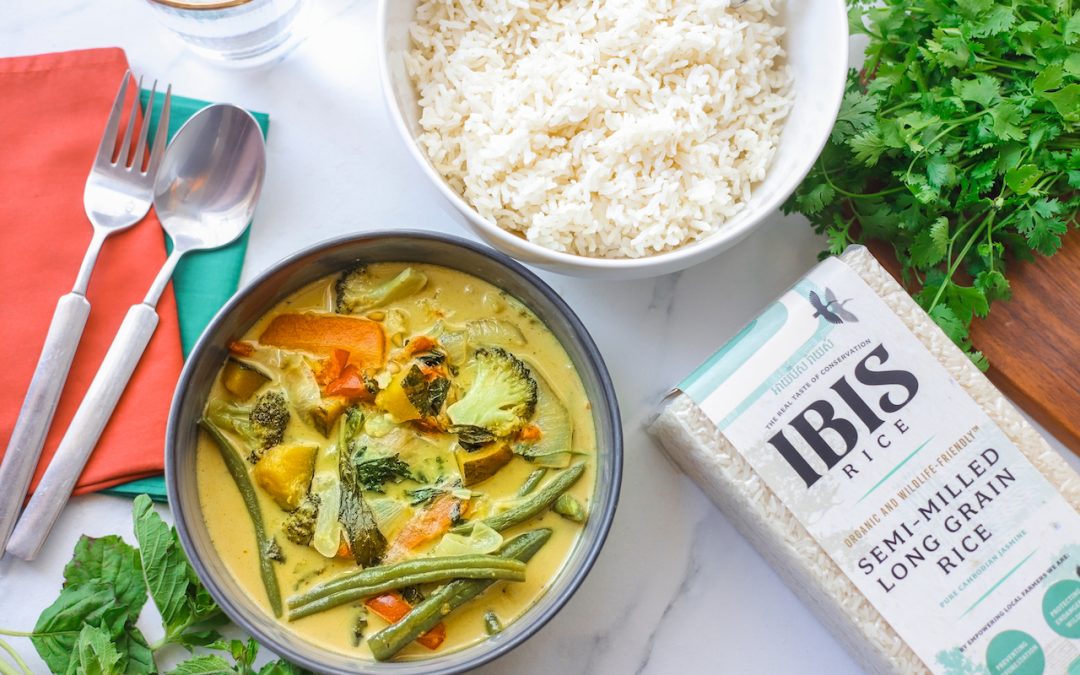 Vegan Boxing Day Green Curry with Semi-Milled Jasmine Rice
